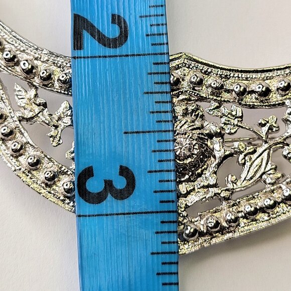 Unique Half Moon Antique Silvertone Necklace - Picture 9 of 12